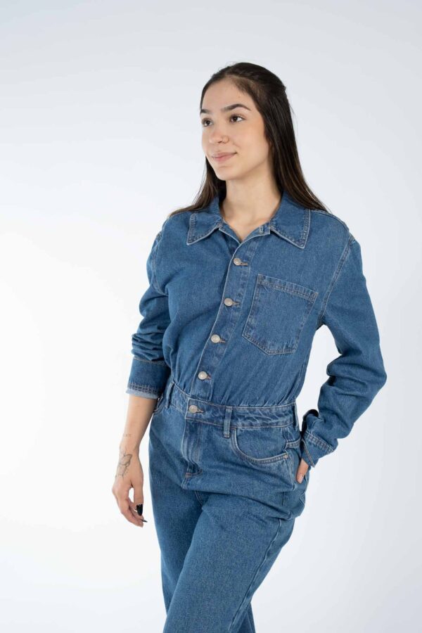 Macacão Jeans Manga Longa Dzarm