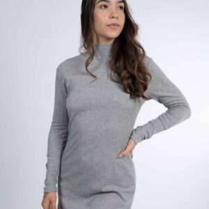 Vestido Canelado Manga Longa