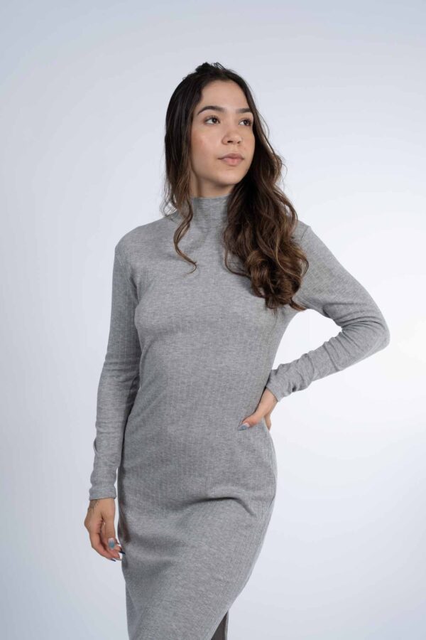 Vestido Canelado Manga Longa