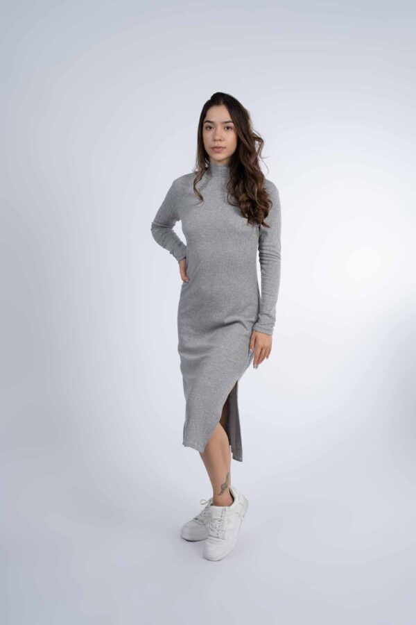 Vestido Canelado Manga Longa - Imagem 4